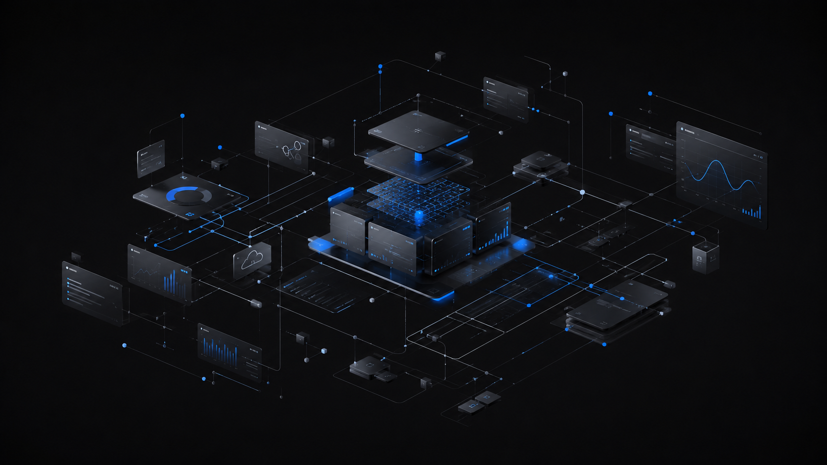 Composição abstrata representando sistemas, dados e conexões